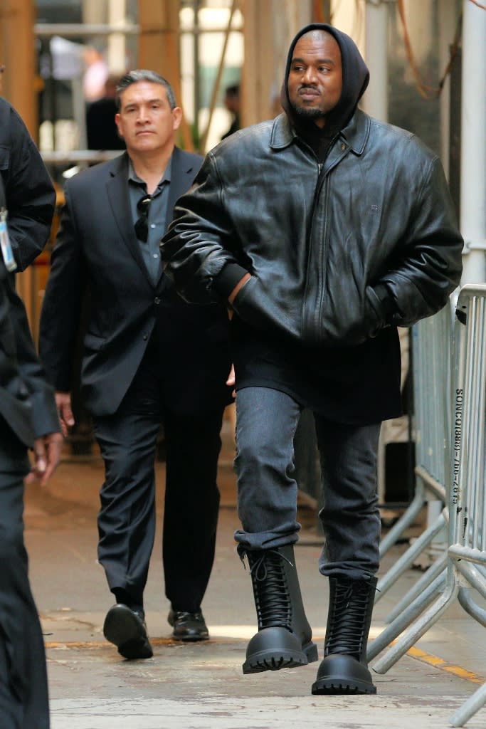 Kanye West Laces Into Runway Combat Boots with Leather Jacket at Balenciaga’s Fall 2023 Show