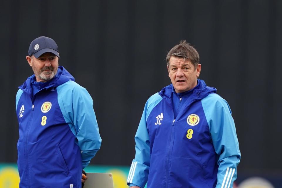 Scotland assistant John Carver is unhappy with the Oriam training pitch (Andrew Milligan/PA) (PA Wire)