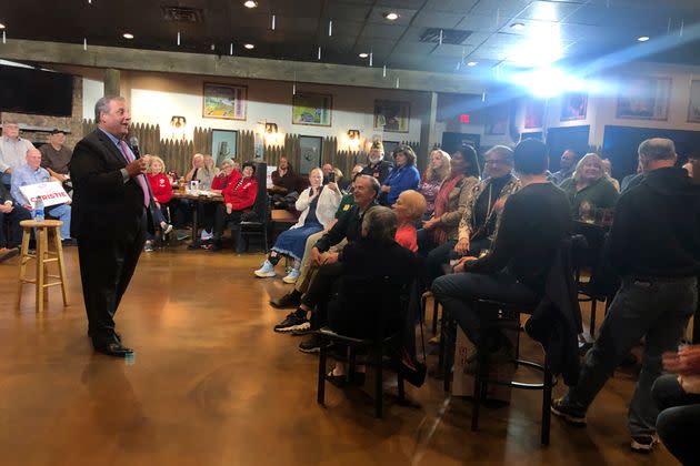 Republican presidential candidate Chris Christie speaks at a town hall event in Manchester, New Hampshire, on Oct. 24. He has cast himself as the only Republican willing to directly take on former President Donald Trump and argues Trump will lose to President Joe Biden if he's the party's nominee.