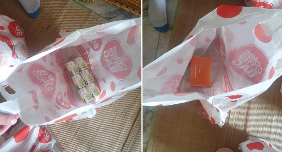 The customer's items in individual bags.