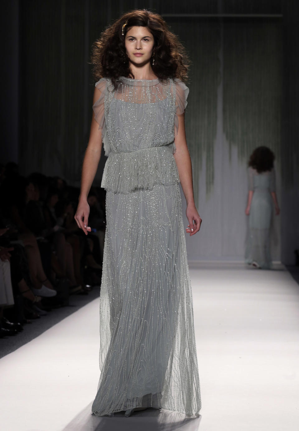 The Jenny Packham Spring 2014 collection is modeled during Fashion Week in New York, Tuesday, Sept. 10, 2013. (AP Photo/Richard Drew)