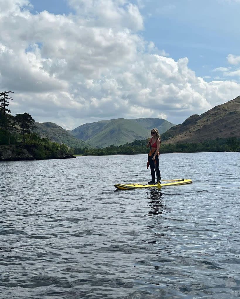 Helen Skelton on a paddleboard during half-term holidays