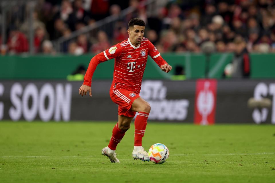 MUNICH, GERMANY - APRIL 04: Joao Pedro Cavaco Cancelo of FC Bayern München runs with the ball during the DFB Cup quarterfinal match between FC Bayern München and SC Freiburg at Allianz Arena on April 04, 2023 in Munich, Germany. (Photo by Alexander Hassenstein/Getty Images)