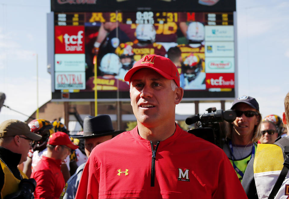 Maryland coach D.J. Durkin remains on paid administrative leave while the school investigates his program. (AP)