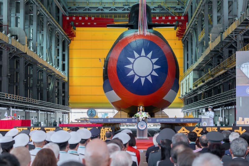 The submarine, called "Haikun" or "Narwhal," was made by Taiwan shipbuilder CSBC Corp., and is about 230 feet long and in the class of 2,500-3,000 tons. Photo by Wang Yu Ching/Taiwan's President Press Office/UPI