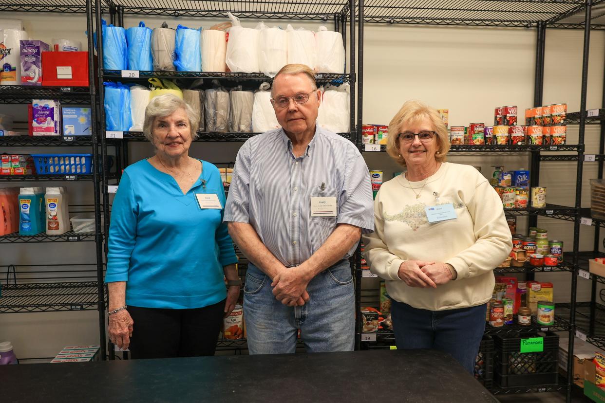 Randolph-Suffield-Atwater Food Shelf directors, from left, Joan Trautman, Gary Harrison, and Diane Jones, inside the new Food Shelf facilities attached to the Knights of Columbus Hall in Randolph.