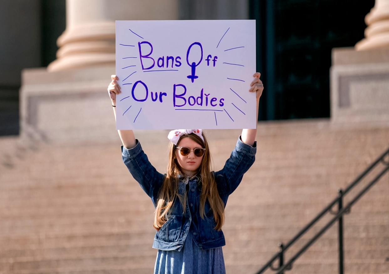 Demonstrators gather at the Oklahoma State Capitol on Tuesday May 3, 2022, to protest as the U.S. Supreme Court appears poised to overturn longstanding abortion protections and Oklahoma governor signs Texas-style abortion ban.