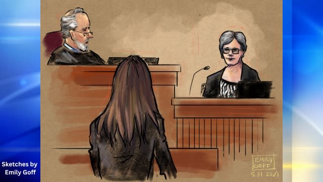 Carol Black testifying with Soo Song and the Judge.