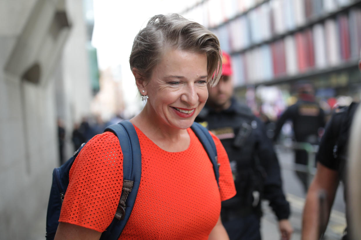 LONDON , UNITED KINGDOM - JULY 11:  Katie Hopkins is seen as British far-right activist and former leader and founder of English Defence League (EDL), Tommy Robinson, whose real name is Stephen Yaxley-Lennon, arrives at the Old Bailey on July 11, 2019 in London, England. Tommy Robinson will be sentenced this morning after he was found to have committed contempt of court over a video he live-streamed on social media that featured defendants in a criminal trial. (Photo by Luke Dray/Getty Images)