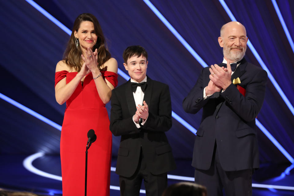 THE OSCARS® The 94th Oscars® aired live Sunday March 27, from the Dolby® Theatre at Ovation Hollywood at 8 p.m. EDT/5 p.m. PDT on ABC in more than 200 territories worldwide. (ABC via Getty Images)JENNIFER GARNER, ELLIOT PAGE, J.K. SIMMONS