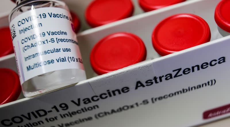 FILE PHOTO: Vial with the AstraZeneca's coronavirus disease (COVID-19) vaccine is pictured in Berlin