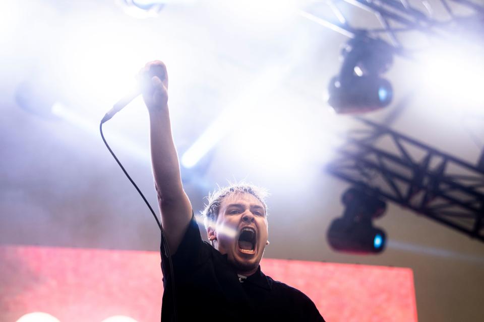 Bryan Harris, of Knocked Loose, performs at Bonnaroo  in Manchester, Tenn., Friday, June 16, 2023.