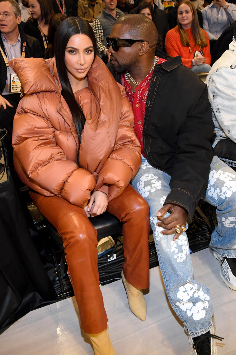 Kim Kardashian West (L) and Kanye West attend the 69th NBA All-Star Game at United Center on February 16, 2020 in Chicago, Illinois