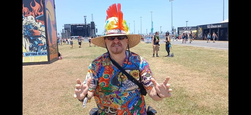 Clifford Ford, of Palm Bay, in his distinctive tropical attire attends day one of Welcome to Rockville, Thursday, May 9, 2024.