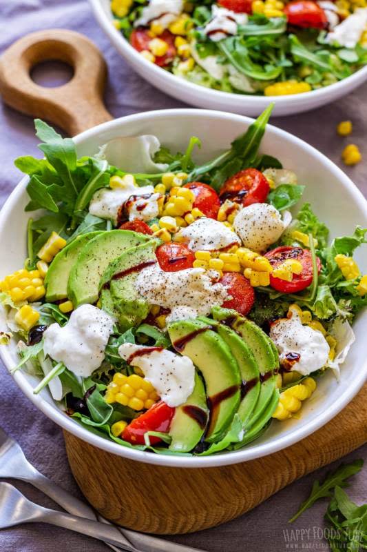 <p>Happy Foods Tube</p><p>This is a tasty burrata salad recipe with sweetcorn and roasted tomatoes. It’s refreshing, nutritious and the burrata cheese makes it extra delicious. Perfect for special occasion!</p><p><strong>Get the recipe: <a href="https://www.happyfoodstube.com/burrata-salad/" rel="nofollow noopener" target="_blank" data-ylk="slk:Easy Burrata Salad;elm:context_link;itc:0;sec:content-canvas" class="link "><em>Easy Burrata Salad</em></a></strong></p>