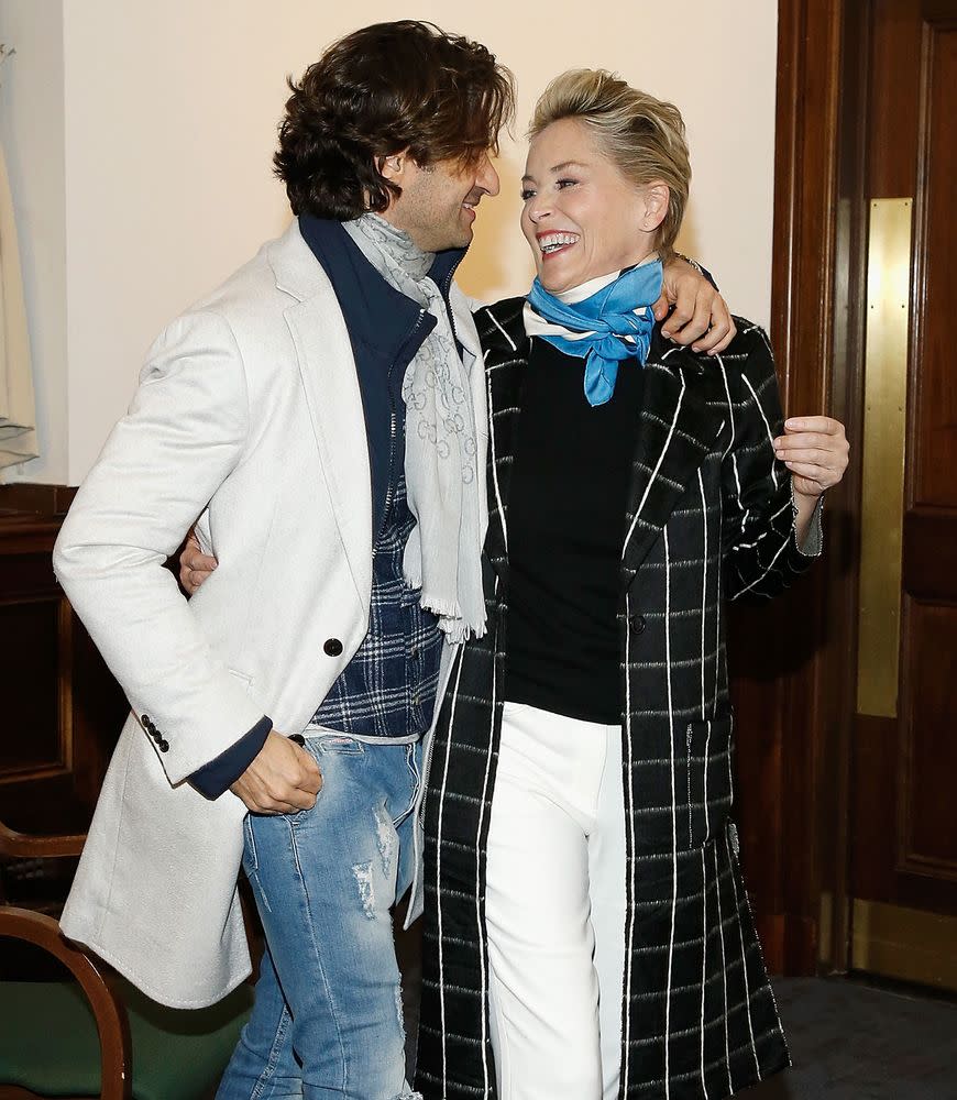 Angelo Boffa and Sharon Stone in New York City in January