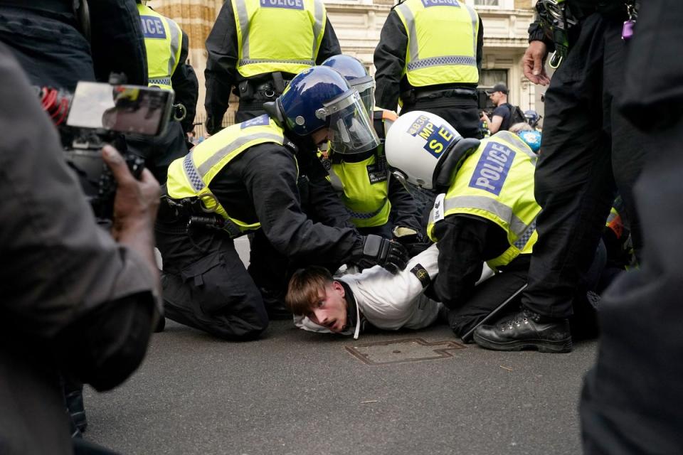 A protester is arrested by police (Jordan Pettitt/PA Wire)