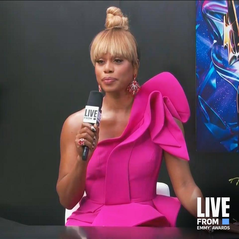 Actor and E! host Laverne Cox was a vision in fuscia. Photo: Instagram/eentertainment.