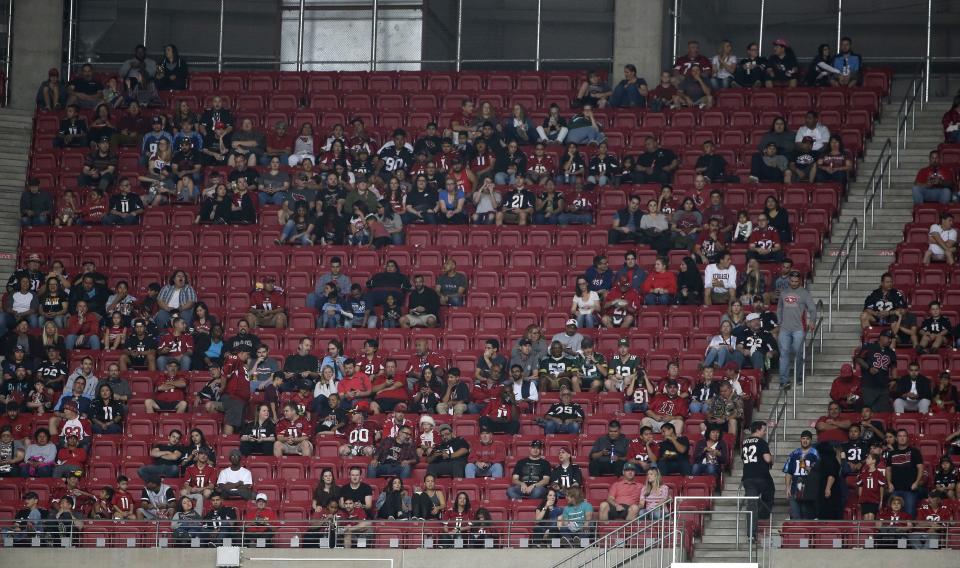 Empty seats seen at last week’s Titans-Cardinals matchup in Arizona. (AP)