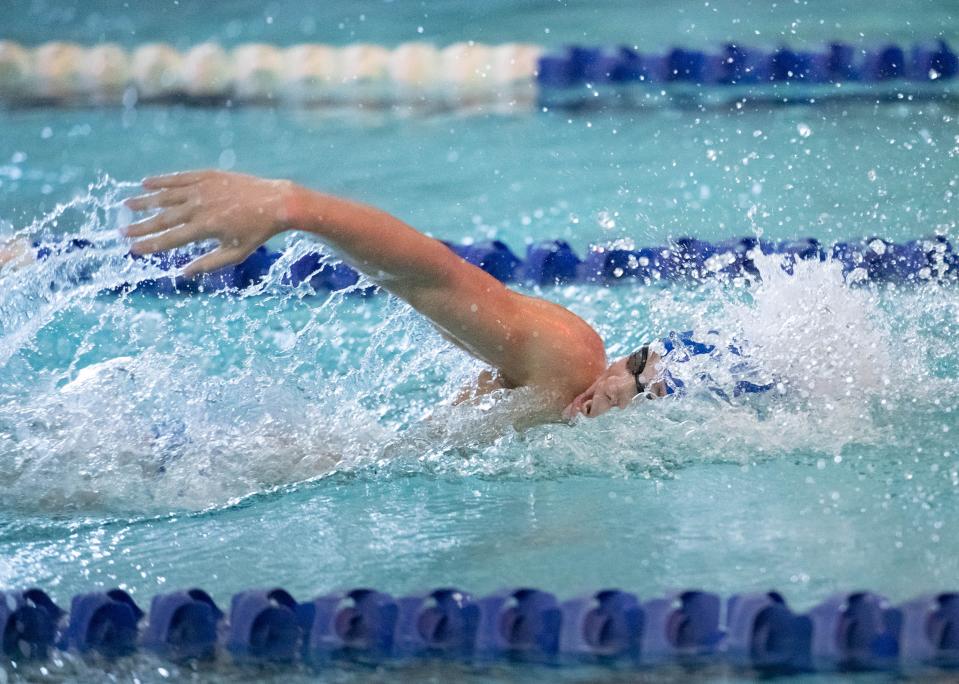 Ian Malone, of Washington High School, competes in the Boys 200 Yard Freestyle during the County Championships Swim Meet at Booker T. Washington High School in Pensacola on Thursday, Oct. 13, 2022.