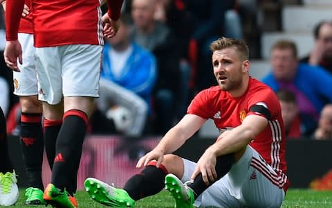 Luke Shaw sits on the ground - Credit: Getty Images