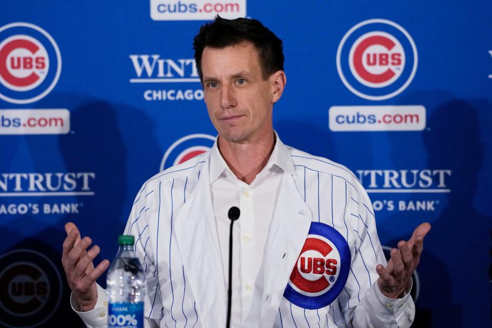 Chicago Cubs baseball team new manager Craig Counsell speaks during a press conference in Chicago, Monday, Nov. 13, 2023. (AP Photo/Nam Y. Huh)