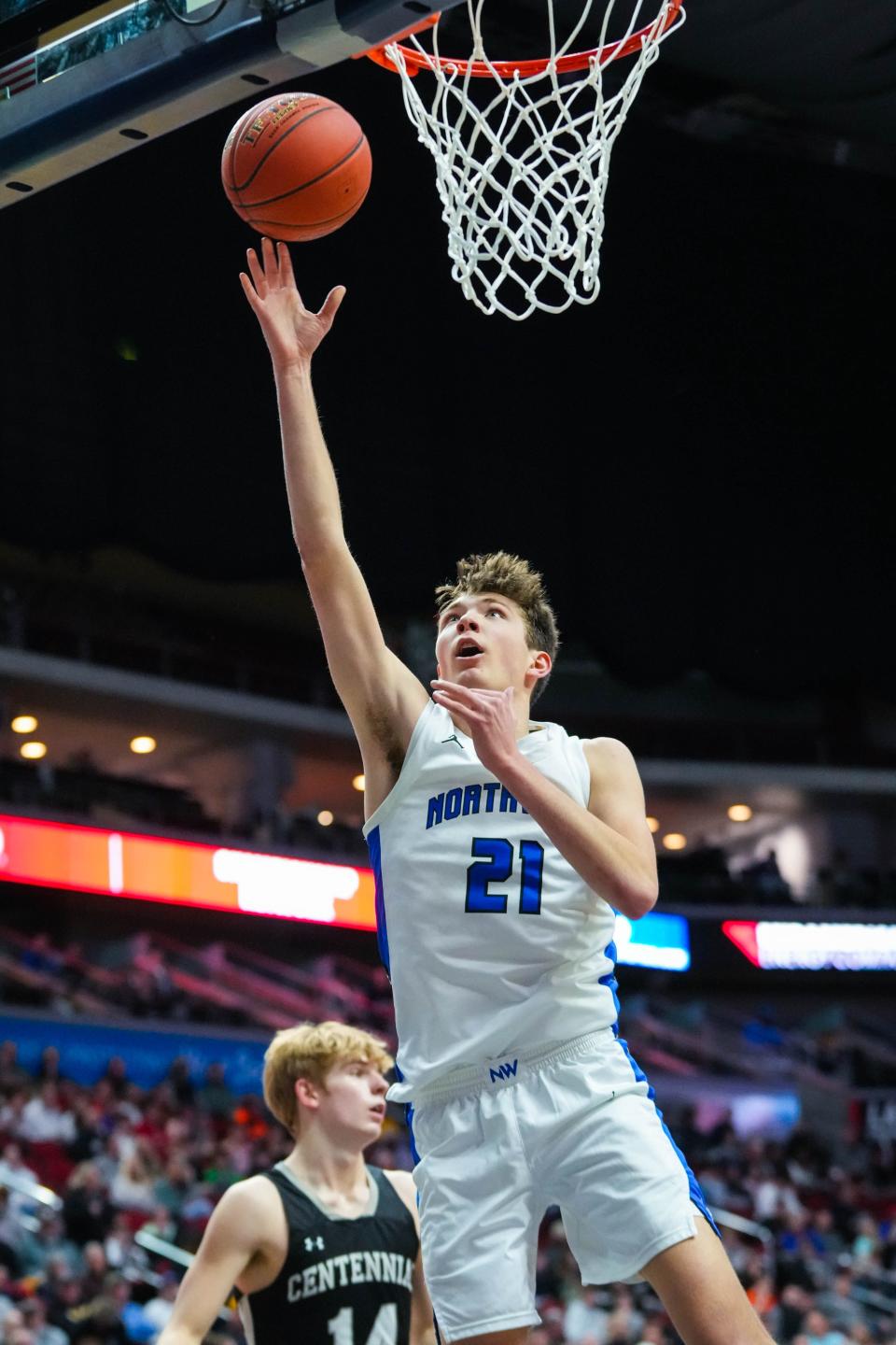 Pryce Sandfort led Waukee Northwest past Ankeny Centennial with 24 points in the Iowa high school state tournament quarterfinal.