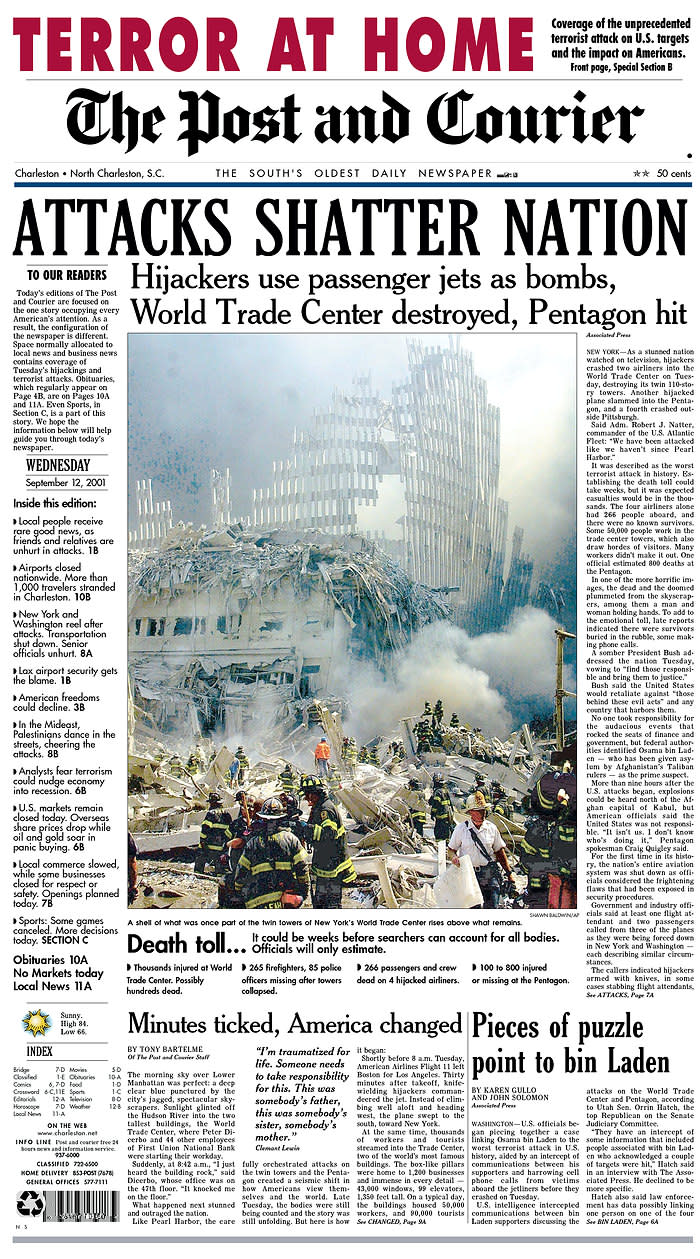 How the 9/11 attacks were reported on front pages around the world