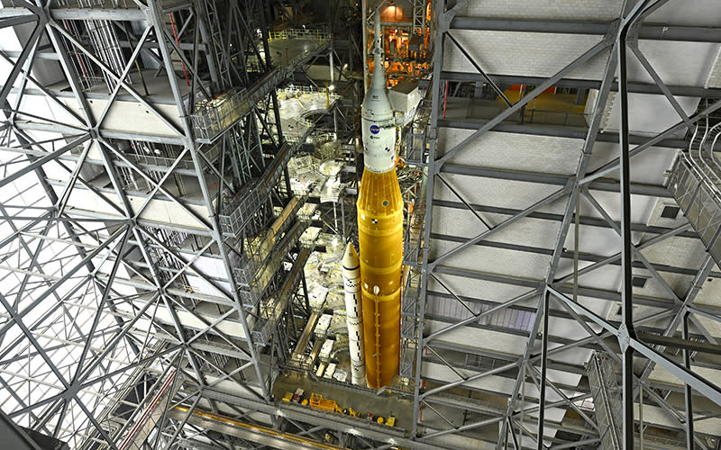 NASA's SLS rocket and Orion spacecraft are prepared to move to another building