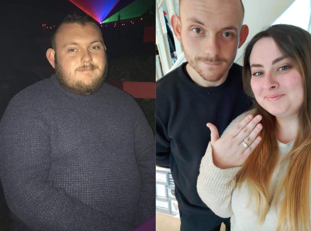 Jamie Haviland has lost half his body weight in time to propose to his girlfriend, Ashleigh Guy. (Caters)