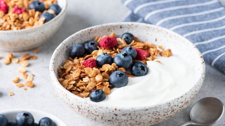 Bowl of yogurt with berries and granola