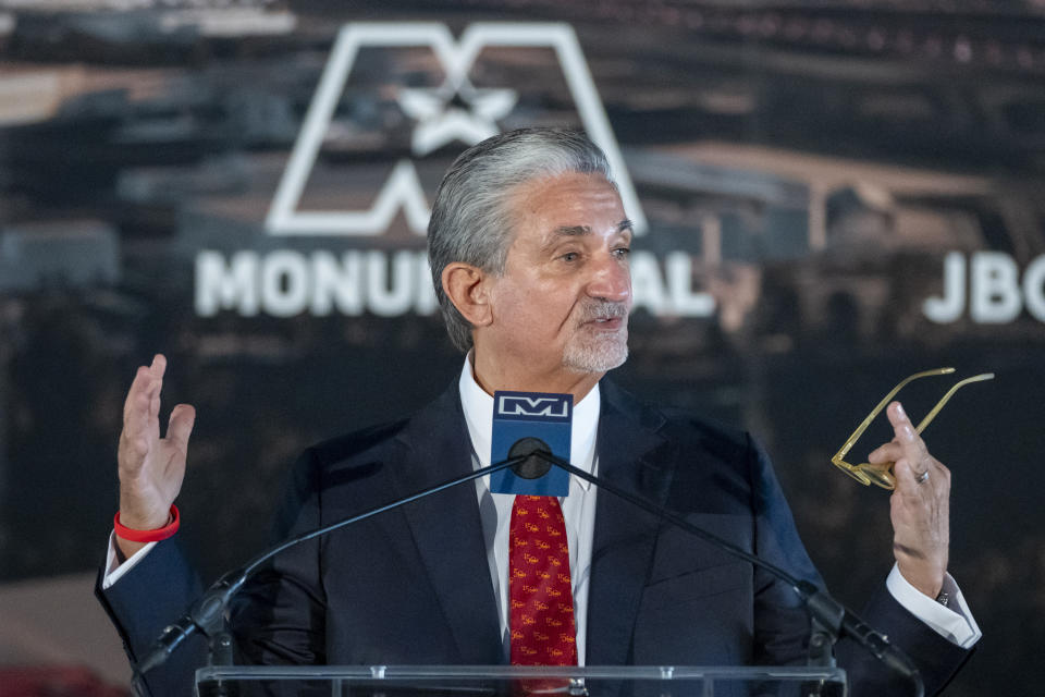 Ted Leonsis, owner of the Washington Wizards NBA basketball team and Washington Capitals HNL hockey team, speaks during an event with Virginia Gov. Glenn Youngkin to announce plans for a new sports stadium for the teams, Wednesday, Dec. 13, 2023, in Alexandria, Va. Virginia Gov. Glenn Youngkin has reached a tentative agreement with the parent company of the NBA's Washington Wizards and NHL's Washington Capitals to move those teams from the District of Columbia to what he called a new 