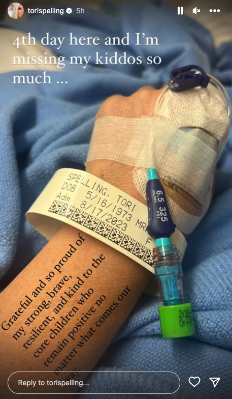 Tori Spelling shares a health update to her Instagram story. (@torispelling / Instagram)