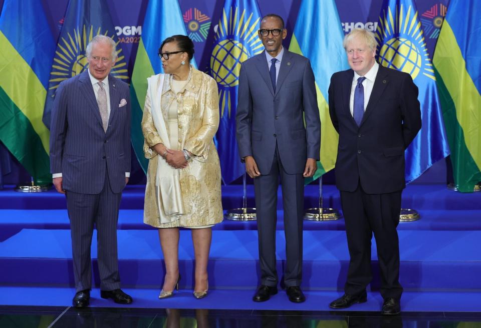 Charles, Commonwealth secretary-general Patricia Scotland, Rwandan president Paul Kagame and Boris Johnson (PA Wire)