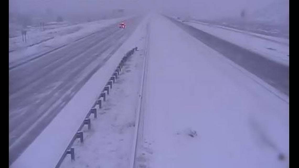 The Grapevine was closed to traffic in both directions early Wednesday, March 1, 2023, due to snow and ice on the roadway, Caltrans said.