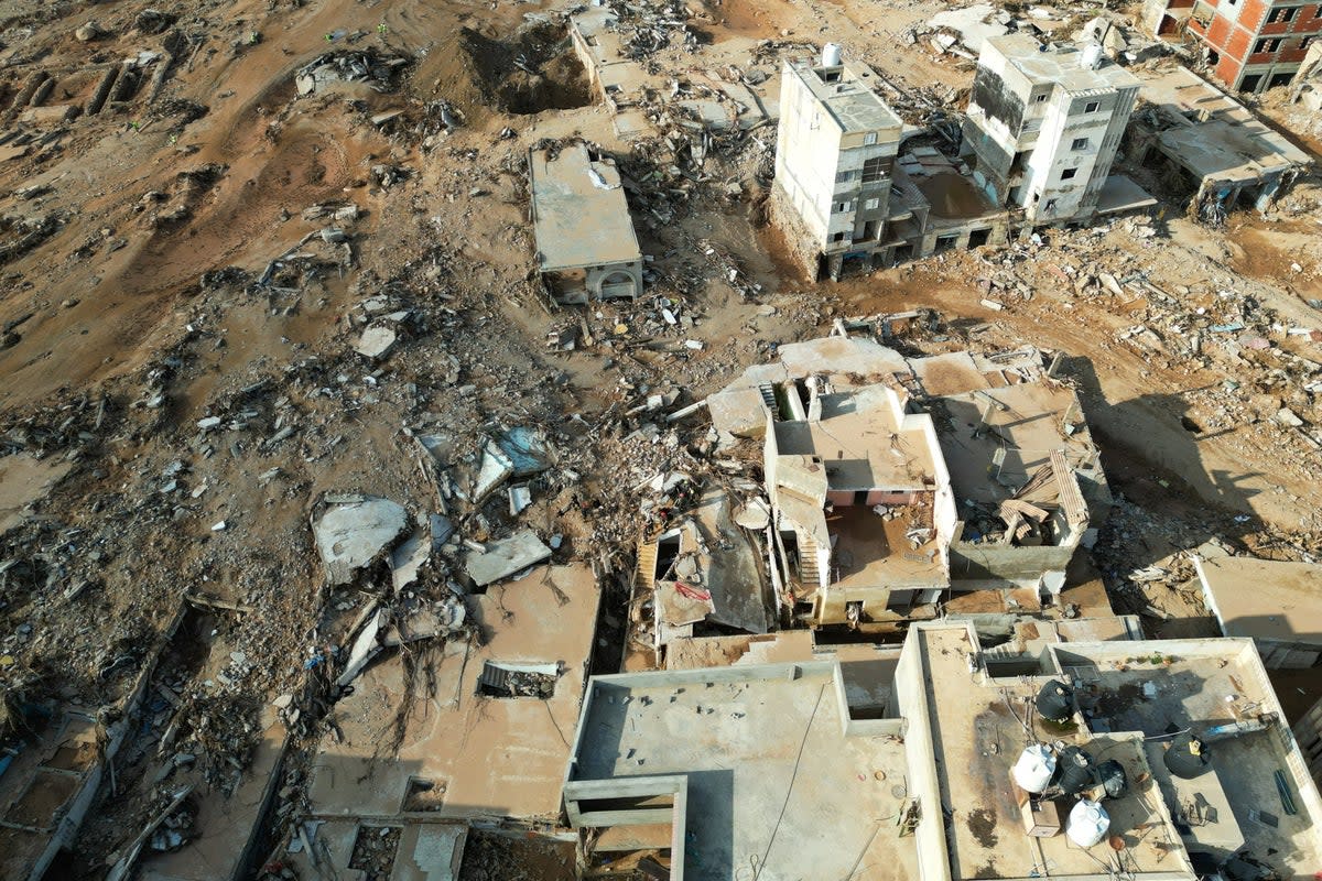 An aerial review of the trail of devastation left by the flooding.  (REUTERS)