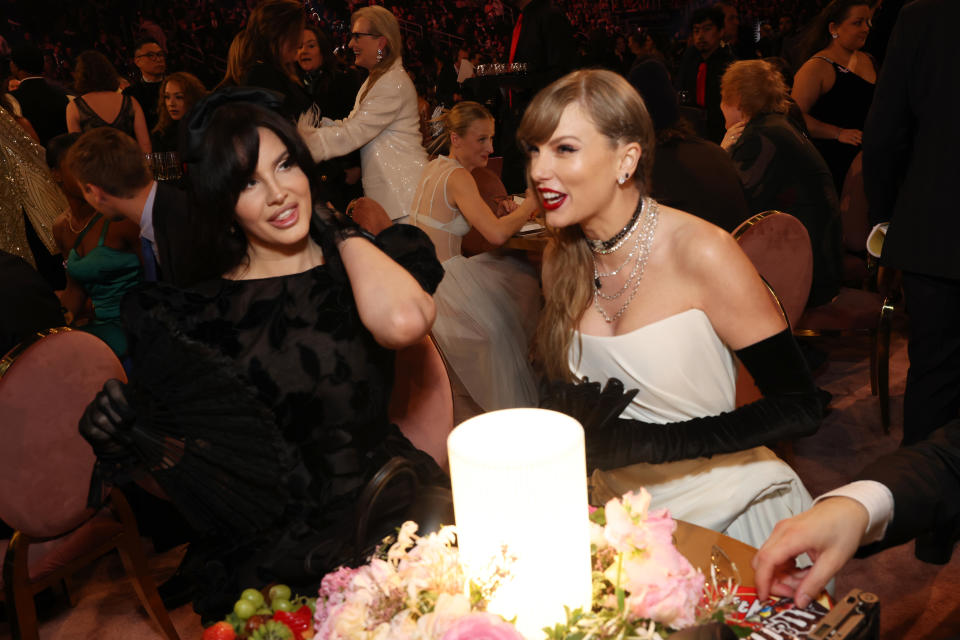 LOS ANGELES, CALIFORNIA - FEBRUARY 04: (L-R) Lana Del Ray and Taylor Swift attend the 66th GRAMMY Awards at Crypto.com Arena on February 04, 2024 in Los Angeles, California. (Photo by Monica Schipper/Getty Images for The Recording Academy)