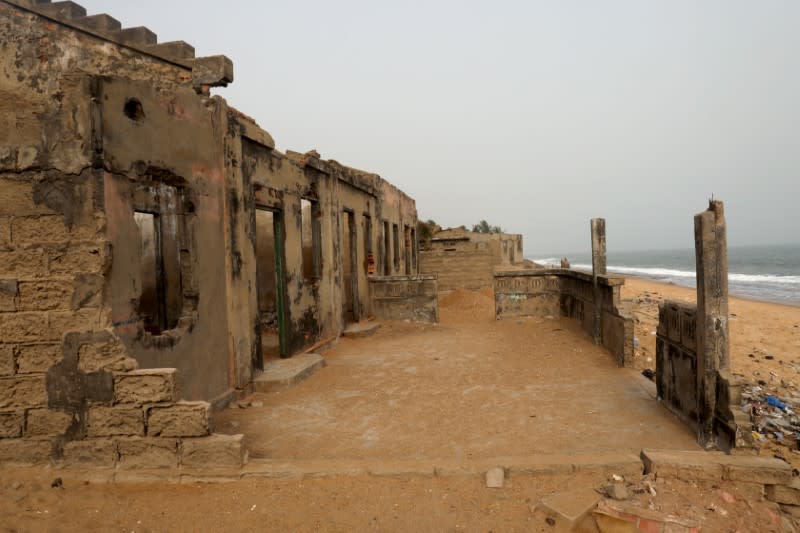 The ruins of Kokou Denis Apedo's, the former Chief of Afidegnigban, house that was destroyed by coastal erosion are seen in Afidegnigban