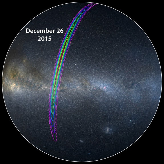 This map of the sky shows the region where the gravitational wave signal detected by LIGO in December, 2015, came from. The detectors are currently only able to narrow down the location of the signal source to