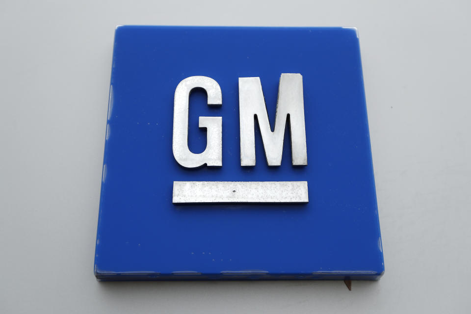 FILE - The General Motors logo is seen, Jan. 27, 2020, in Hamtramck, Mich. The venture capital arms of General Motors and Stellantis are among investors sinking $33 million into a Minnesota company with technology to make magnets for electric vehicle motors without using expensive rare-earth metals. (AP Photo/Paul Sancya, File)