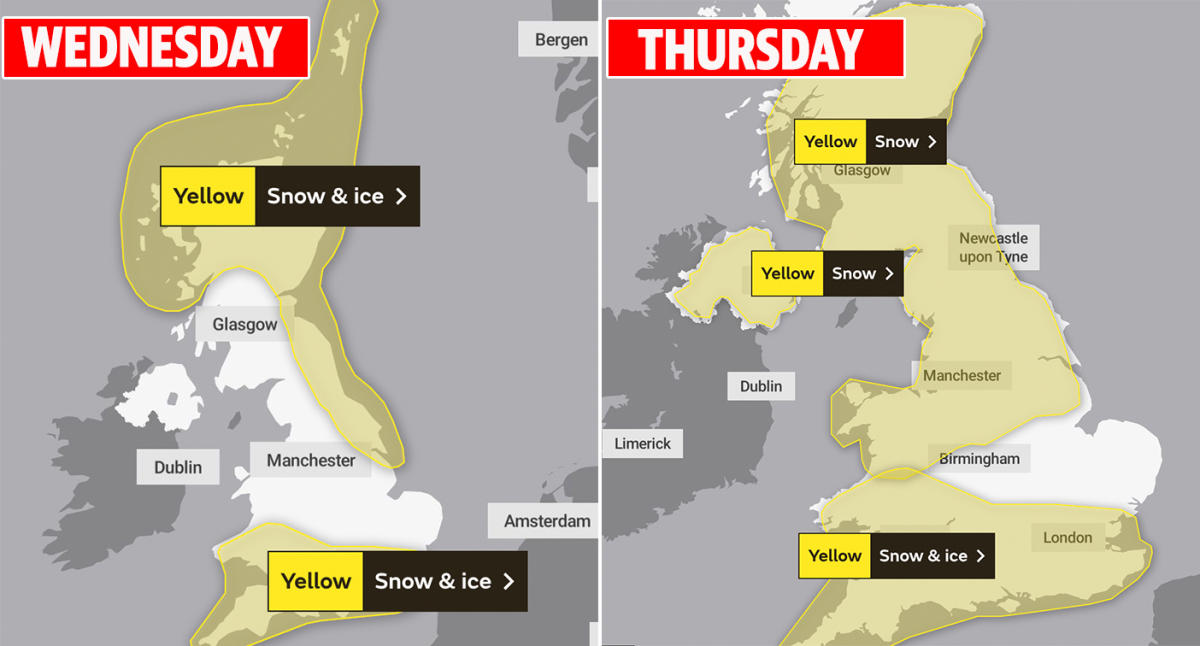 UK weather: Met Office maps reveal areas of ice and snow for this week