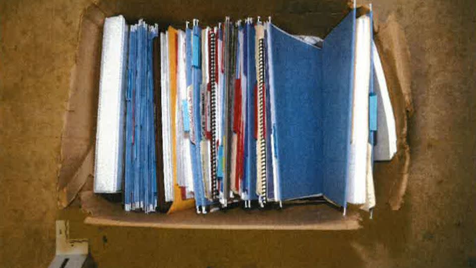 This photo from the Department of Justice shows a box of documents, some containing classified material, from President Joe Biden's Delaware garage on December 21, 2022. - undefinedDepartment of Justice