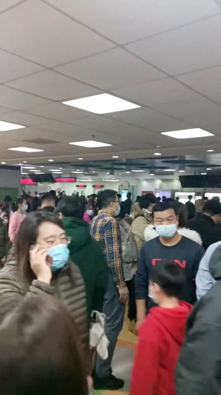 A view shows the overcrowded second floor of the Beijing Children's Hospital, Xicheng district, Beijing