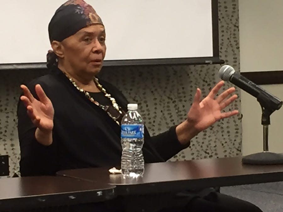 In 2016, Dorie Ladner, a Hattiesburg, Mississippi, native, speaks to United States Department of Justice lawyers about her experiences during the civil rights movement.