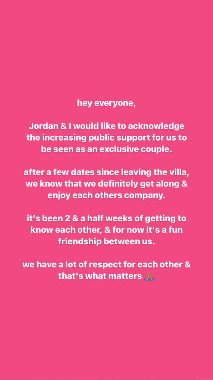 love island'd zara announces jordan split