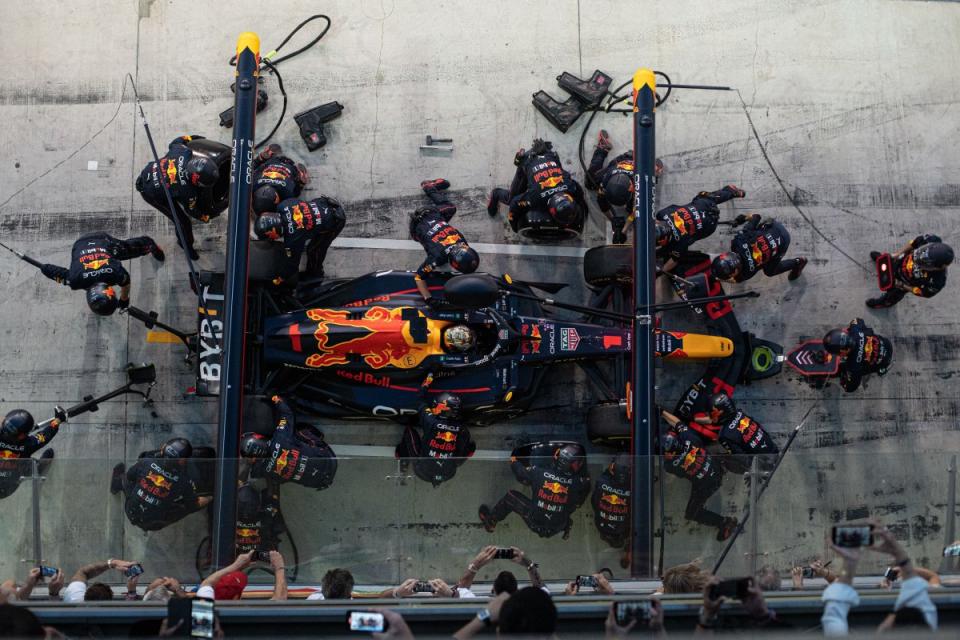 Verstappen at a pit stop during the Abu Dhabi Grand Prix, which marked the end of the 2022 season.<span class="copyright">Philipp Spalek—laif/Redux</span>