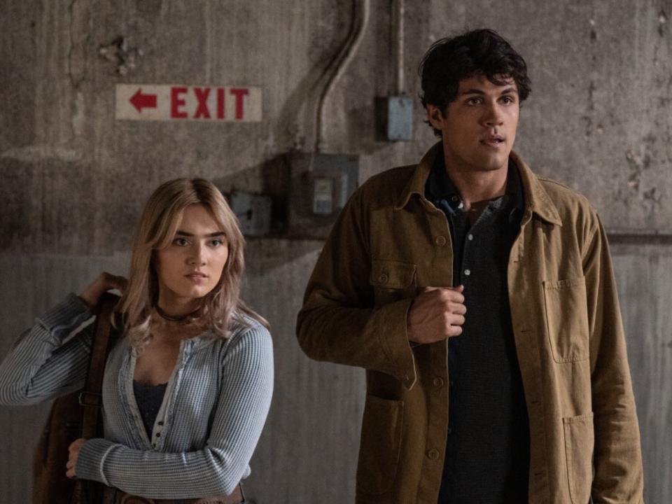 Meg Donnelly as Mary Campbell and Drake Rodger as John Winchester on season one of "The Winchesters."