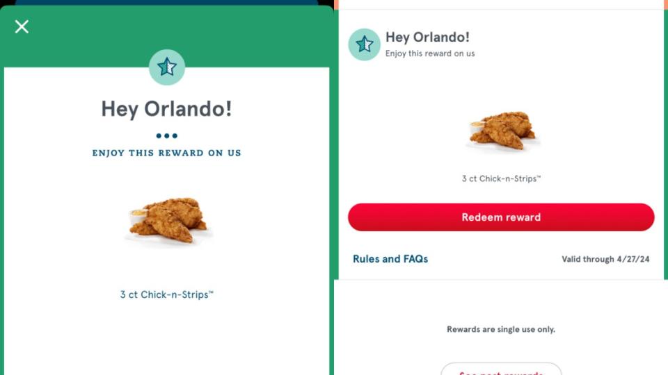 <div>Screenshot of Chick-fil-A mobile app on April 15, 2024</div>