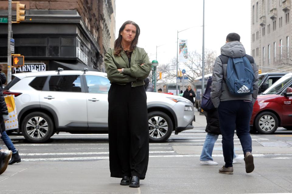 Danielle Van Calcar, one of several Colgate women's lacrosse players that signed a letter to the school asking that coach Kathy Taylor be fired, is photographed Jan. 6, 2022 in Manhattan. Danielle says Taylor forced her to play through injuries. She has had three surgeries on her ankle and can't run.