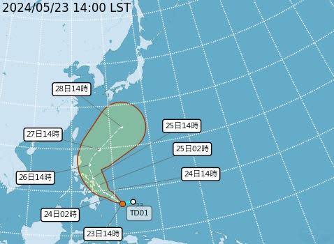 颱風「艾維尼」生成路徑先朝西北朝菲律賓東方近海接近。（圖／中央氣象署）